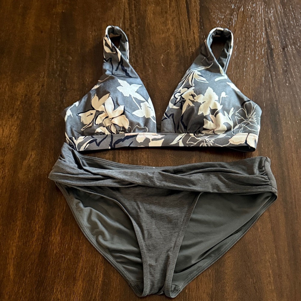 Athleta Charcoal and Cream Floral Bikini